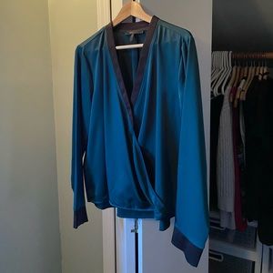 BCBG Dark Jewel tone Green and Black Silk blouse from the BCBG store -not outlet
